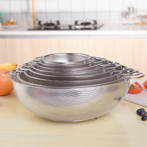不锈钢硅胶手柄冲孔篮淘米篮沥水篮圆形洗菜盆