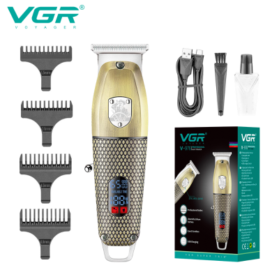 VGR976 New Retro Men's Hair Scissors LCD Digital Display Personality Metal Body Carving Push White Electric Clipper