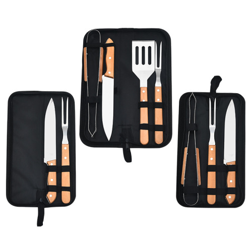 木柄不锈钢烧烤BBQ工具 户外野营家用布袋烤具叉铲夹烤肉组合工具