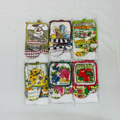 Factory Direct Sales Microwave Oven Gloves plus Three-Piece Towel Various Patterns