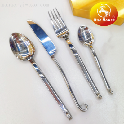 430 Stainless Steel Forged Thickened Curved Tail Handle Knife, Fork and Spoon Small Spoon Tableware
