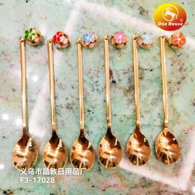 Stainless Steel Gold Plated Hollow Color Bell Pendant Spoon Coffee Spoon Dessert Spoon