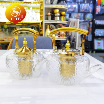 Crystal Borosilicate Glass Teapot Stainless Steel Golden Mesh Handle Lifting Handle Apple Pot