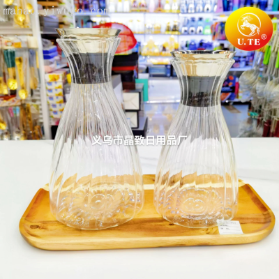 U. Te Filter Stainless Steel Cover Borosilicate Glass Water Pitcher High Temperature Resistant Striped Cold Water Bottle