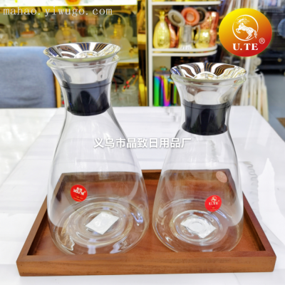 U. Te Filter Stainless Steel Cover Borosilicate Glass Water Pitcher Triangle Heat Resistant Cold Water Jug