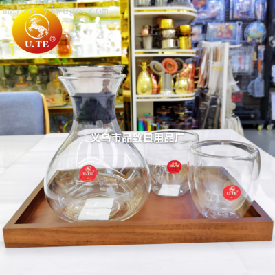 U. Te Filter Stainless Steel Cover Borosilicate Glass Water Pitcher round Belly Shape Heat Resistant Cold Water Jug