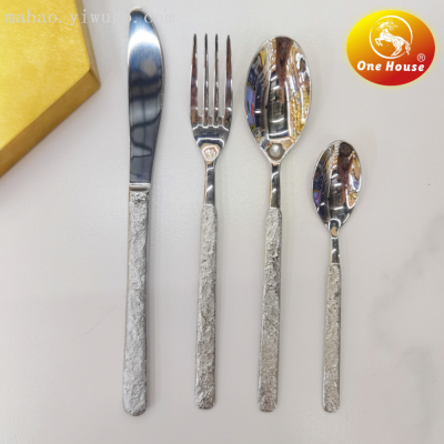 304 Stainless Steel Western Tableware High-Grade Stone Pattern Handle Knife, Fork and Spoon Small Spoon