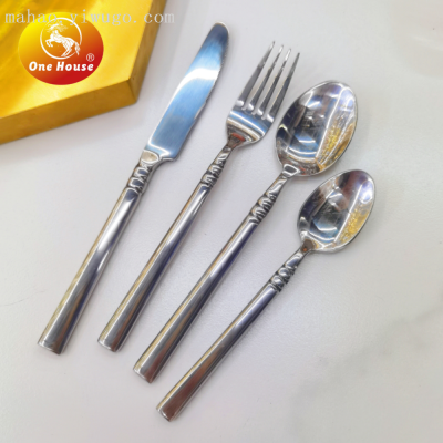 430 Stainless Steel Forged Small Square Handle Double Beads W17 Knife, Fork and Spoon Small Spoon
