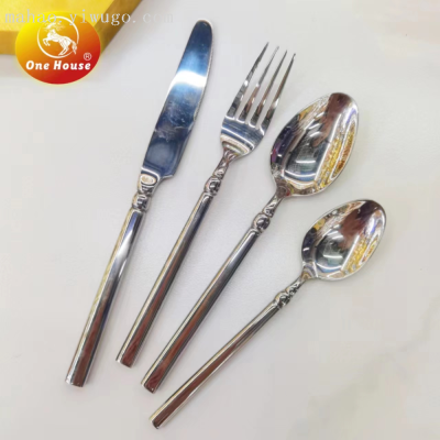430 Stainless Steel Forged Small Square Handle Single Bead W671 Knife, Fork and Spoon Small Spoon