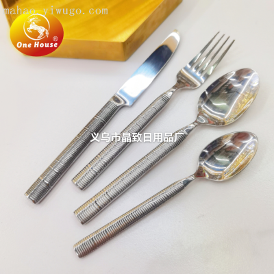 430 Stainless Steel Forged round Handle Horizontal Pattern Handle W21 Knife, Fork and Spoon Small Spoon