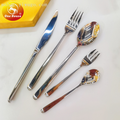 One House 304 Stainless Steel Bright Small Square Handle Bevel Tail Knife, Fork and Spoon Small Spoon Fork Tableware