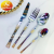 410 Stainless Steel Knife, Fork and Spoon Diamond Pattern Square Handle Laser Pattern Hotel Western Tableware