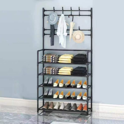 Five-Layer Shoe Rack Simple Door Household Integrated Hanger Storage Shoe Cabinet Coat Rack