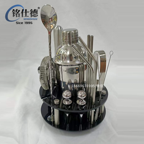 In Stock Direct Selling Bar Tools Cocktail Kit Stainless Steel Bartender Wine Set Wooden Rack 40
