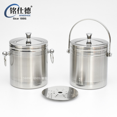 Stainless Steel Thread Double Layer Ice Bucket Bar Wine Mixer Portable Small Ice Bucket Ice Cube Champagne Bucket Insulation Binaural 106