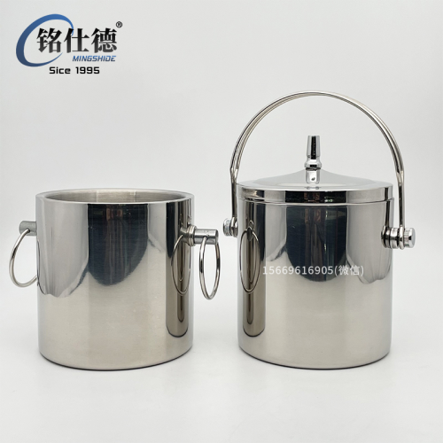Cross-Border Stainless Steel Thickened Double-Layer Straight Ice Bucket Hand Carry with Cover Insulation Ice Bucket Bar Beer Barrel 106