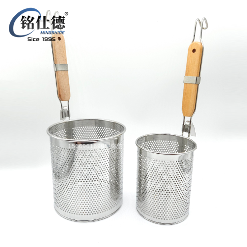 Stainless Steel Punching Rice Noodle Skimmer Filter Net Fry Basket Pasta Spoon Kitchen Strainer Strainer Colander Hemp Hot Wooden Handle 136