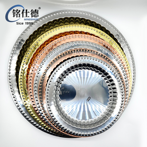 stainless steel plate disc flat bottom shallow plate dish household plate saucer round household iron plate deep 31