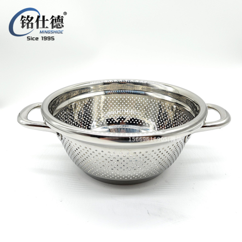 stainless steel household rice sieve double-ear korean-style thickened wide-edge rice washing basin kitchen drain basket dense hole sieve 173