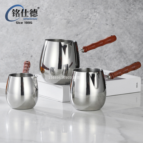 304 stainless steel hot oil pot rosewood handle pouring oil pot food supplement pot three-layer steel butter pot small milk pot wholesale