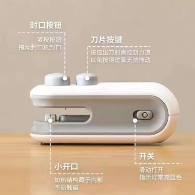 Sealing Machine Sealing New Small Portable Snack Artifact Household Magnetic Suction Hand Pressure Plastic Bag Sealed Mini