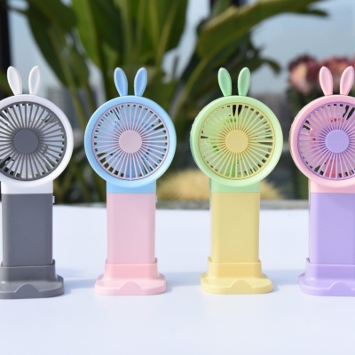 Ym88156c "Product Name" Contrast Color Series Medium Adorable Rabbit Handheld Fan with Base (4 Colors)