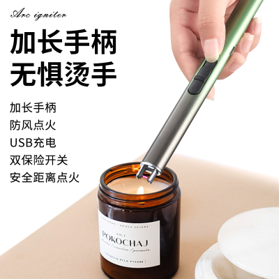 Lengthened Handle USB Charging Double Safety Switch Igniter No Open Flame Strong Wind Burning Torch