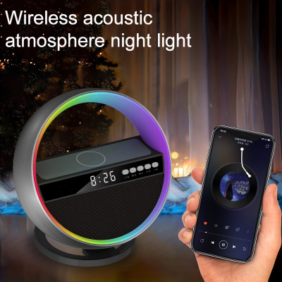 Led Ambient Light Clock Wireless Phone Charger Bluetooth Speaker