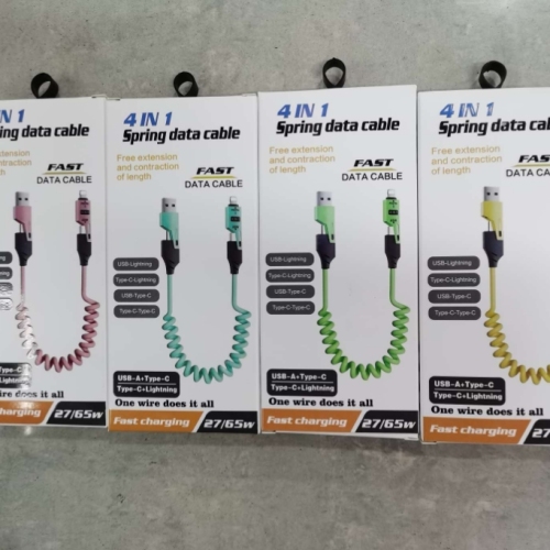 新款4合1数据线，高品质低价位，弹簧伸缩线，USB/TPC两用插头。