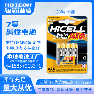 Factory Direct Sale HICELL LR03 AAA Alkaline Battery 8Pcs Blister Card European Standard High Energy Battery 1.5V