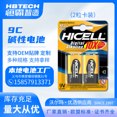 Factory Direct Sale HICELL 6LR61 9V Alkaline Battery 2Pcs Blister Card European Standard High Energy Battery 9V