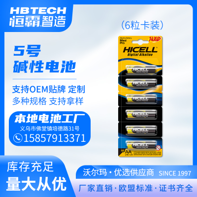Factory Direct Sale HICELL LR6 AA or LR3P AAA Alkaline Battery 6Pcs Blister Card European Standard High Energy Battery 1.5V