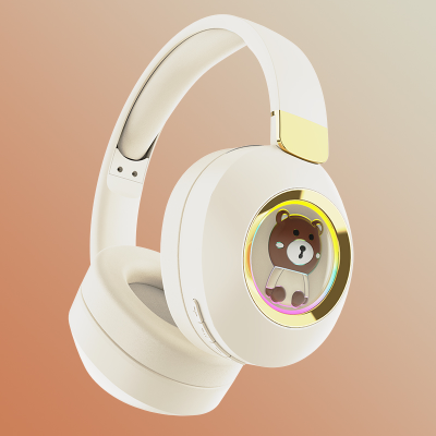 New Headset Wireless Bluetooth Headset Cartoon Bear Cute Student Colorful Luminous Gift Box Headset Amazon