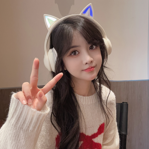 AIDJ蓝牙耳机无线头戴式发光猫耳可爱女孩学生游戏耳麦重低音跨境