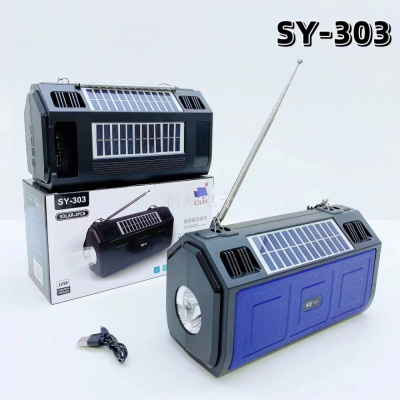 New SY-303 Portable Outdoor Plug-in Card Bluetooth Speaker Three Solar Panel Rechargeable Flashlight Portable Radio