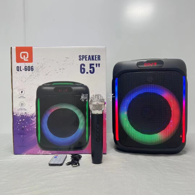 Hot-Selling QL-606 Portable High-Power Karaoke 6.5 Bluetooth Speaker Wireless Microphone Colorful Portable Speaker