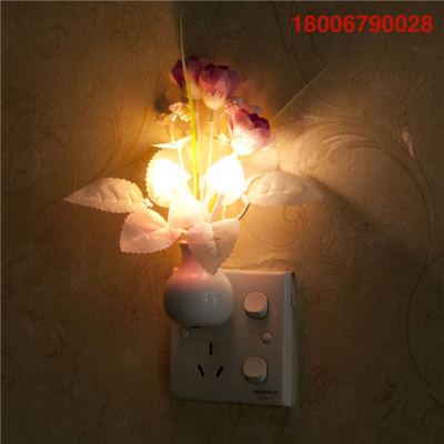 Rose Small Night Lamp Light-Controlled Induction Plug-in Small Night Lamp New Exotic New Product Color Changing Seven-Color Night Light Small Night Lamp Wholesale