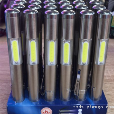 New COB small flashlight, stainless steel laser flashlight, pen light, indicator light