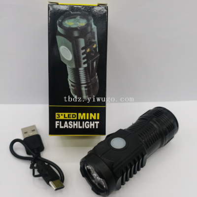 New Usb Rechargeable Flashlight 3led Strong Light Small Flashlight Work Light Outdoor Lighting Lamp