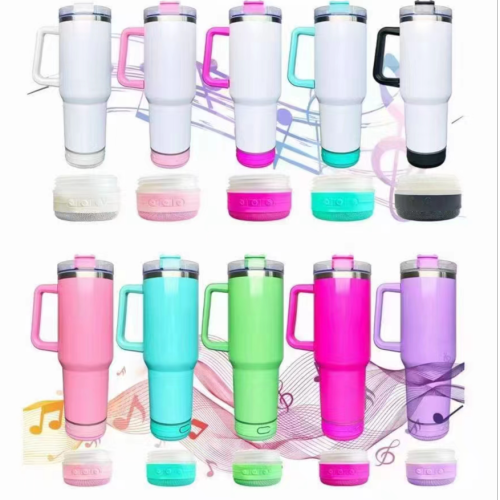 40oz cup bluetooth audio handle stainless steel heat and cold insulation car handle cup rainbow paint large ice cup