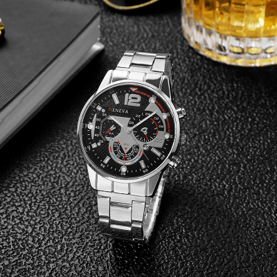 Cross-Border Men's Fashion Stainless Steel Band Business Quartz Wrist Watch Luminous Pointer Calendar Men's Watch Factory in Stock Wholesale