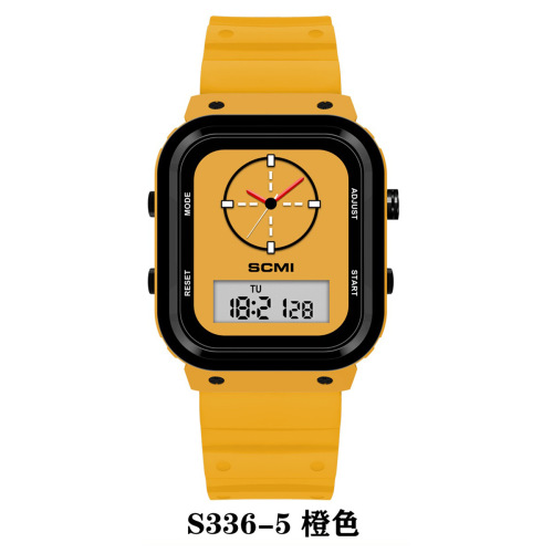SCMI时刻迷新款双显电子石英表多功能运动休闲胶带防水手表