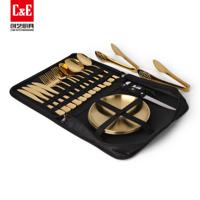 C & E Creative Tableware 20-Piece Set Stainless Steel Knife, Fork and Spoon Plate Bottle Opener Food Clip Storage Box