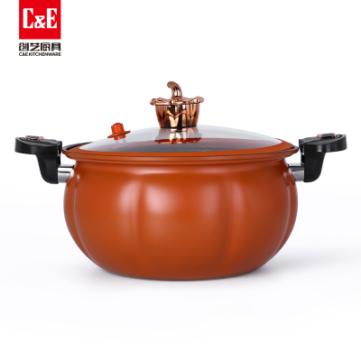 C & E Creative New Fashion Pumpkin Low Pressure Pot 28cm Wrought Iron Large Capacity Soup Pot