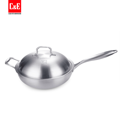 C & E Creative Stainless Steel Wok with Lid Stove Universal Non-Stick Pan for Kitchen Household