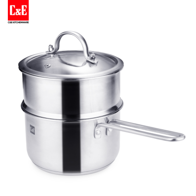 C & E Creative Stainless Steel Double-Layer Milk Steamer Three-Layer Composite Bottom More Durable Non-Stick Pan