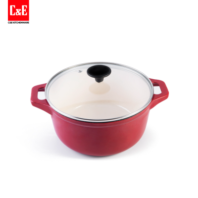 C & E Creative Enameled Cast-Iron Cookware Multi-Functional Soup Pot with Visual Glass Cover Insulation and Durable