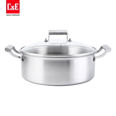 C & E Creative Kitchen Soup Pot 304 Stainless Steel Multi-Function Pot Hot Pot with Visual Glass Lid