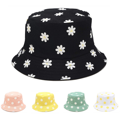 Korean Style New Flower Print Bucket Hat Women's Japanese Style Artistic Fresh Bucket Hat Summer Outdoor Double-Sided Sun Hat