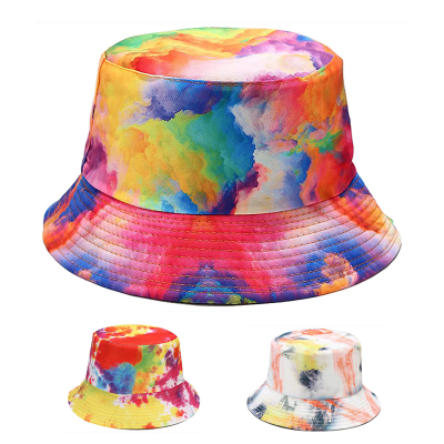 European and American New Tie-Dye Printing Bucket Hat Graffiti Double-Sided Wear Bucket Hat Men's and Women's Summer Outdoor Sun Protection Sun Hat